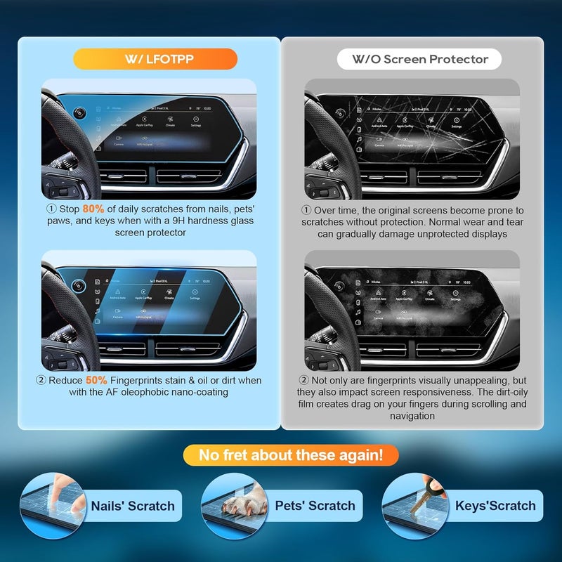 LFOTPP For 2025 Chevrolet Trax Screen Protector - (2PCS) 2024-2025 Trax (LT/2RS/ACTIV) Navi+Dash Touchscreen [HD Glass] 2024-2025 Trax Accessories Anti-Fingerprint 9H Hardness Tempered Glass - Image 4